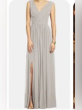 Dessy Collection Sleeveless Draped Chiffon Gown in Oyster, Size 6
